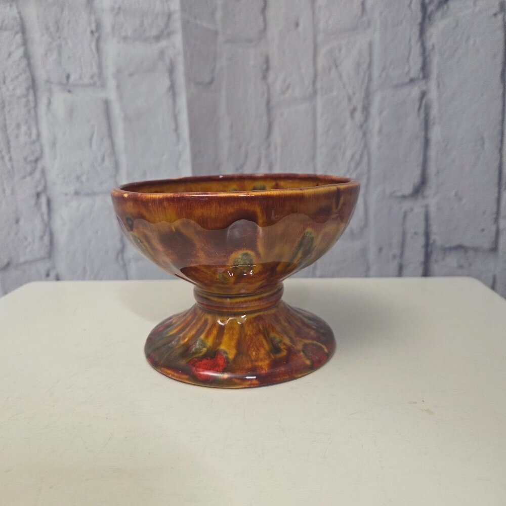 Vintage Orange Red Ablaze Glossy Goblet Pottery Planter